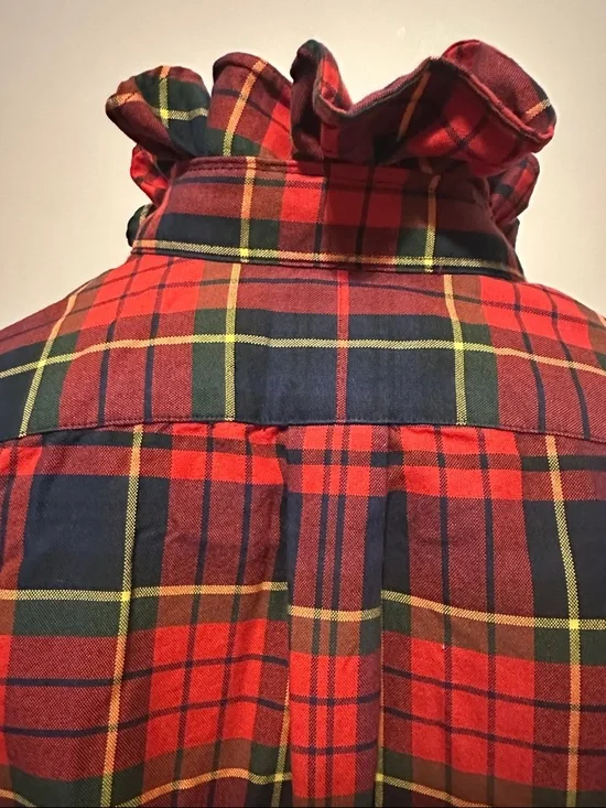 Ralph Lauren Red Navy Yellow Plaid re-worked ruffle collar shirt - Picture 4 of 7